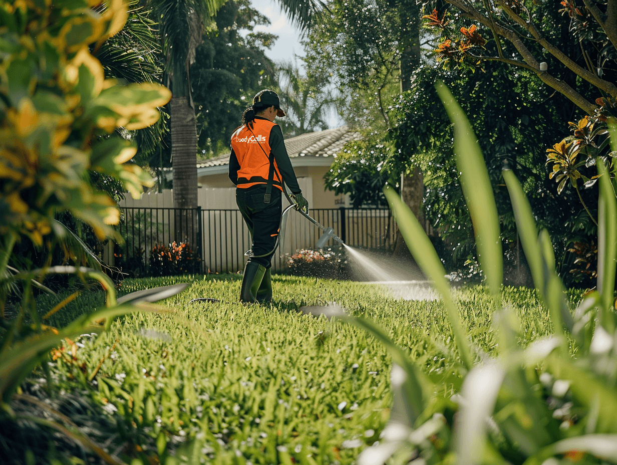 woman spraying grass